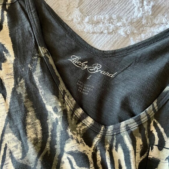 LUCKY BRAND Grey and Cream Zebra Cotton Shirt L - Picture 4 of 8